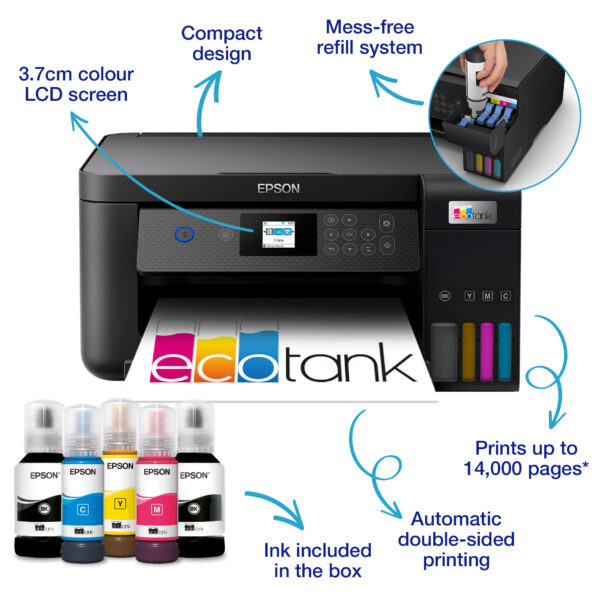 EcoTank ET-2851  A4   ( Print scan copy )  Save up to 90% on the cost of ink* with an EcoTank ink tank printer - Image 3