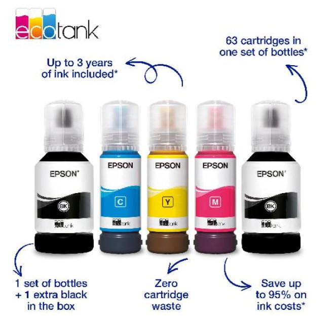 Epson EcoTank ET-3950 Three-In-One Wi-Fi Printer with High Capacity Integrated Ink Tank System - Image 6