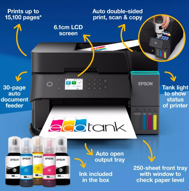 Epson EcoTank ET-3950 Three-In-One Wi-Fi Printer with High Capacity Integrated Ink Tank System - Image 12