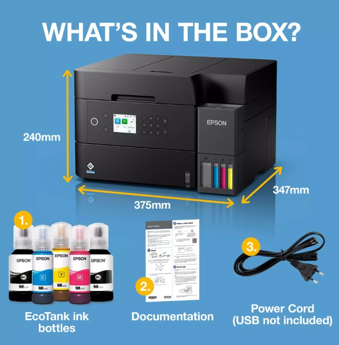 Epson EcoTank ET-3950 Three-In-One Wi-Fi Printer with High Capacity Integrated Ink Tank System - Image 13