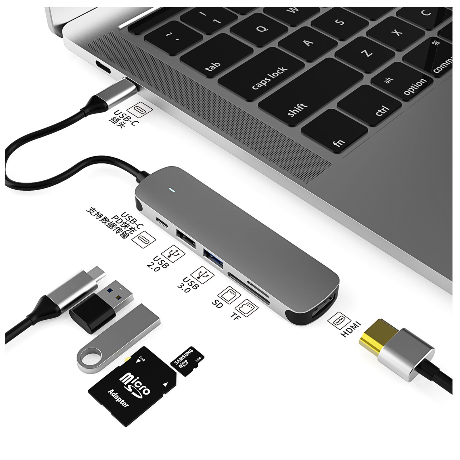 Prevo C605A 6-In-1 USB-C 4K Media and Data Transfer Hub Docking Station with 60W Passthrough, USB-C, HDMI, SD, USB-A for PC, Laptop, Tablet - Windows and Mac iOS Compatible - Image 4