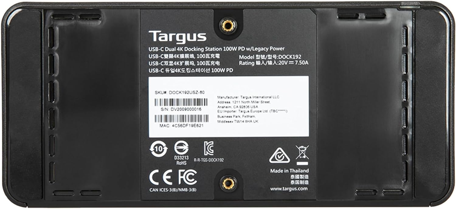 Used with warranty Targus USB-C Docking Station, Universal USB-C DV4K, Dual Monitor, HDMI, 100W Power Delivery - Black (DOCK182EUZ) - Image 7