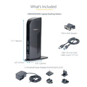 StarTech Dual Monitor USB 3.0 Laptop Docking Station with HDMI & DVI/VGA, 6x USB-A Hub, GbE, Audio, Universal Type-A Dock - Windows/macOS